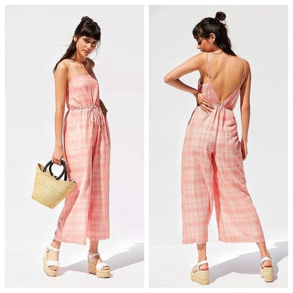 Urban Outfitters Audra Jumpsuit Gingham Plaid Medium Party Vacation Boho - Picture 1 of 15